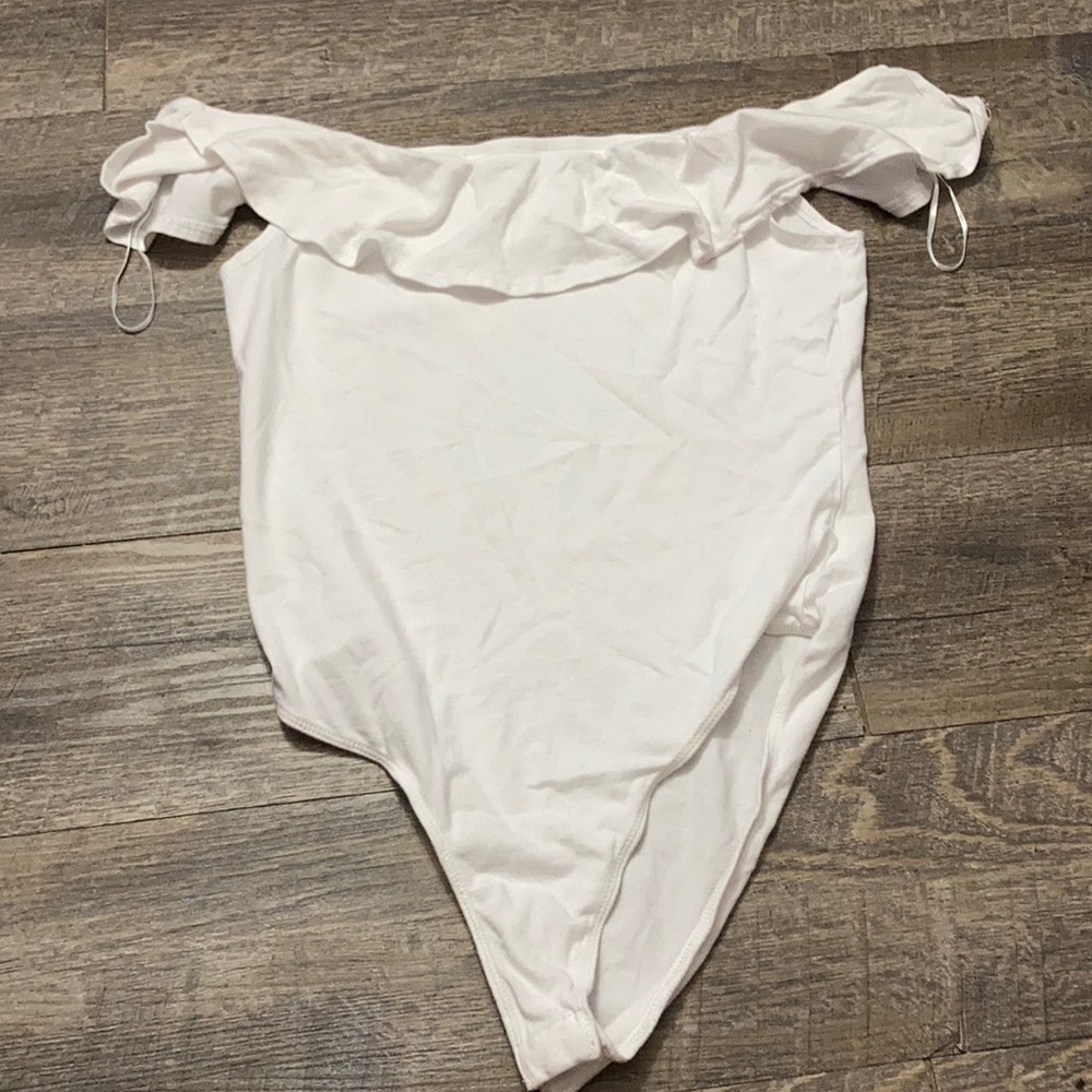 Off the shoulder white bodysuit